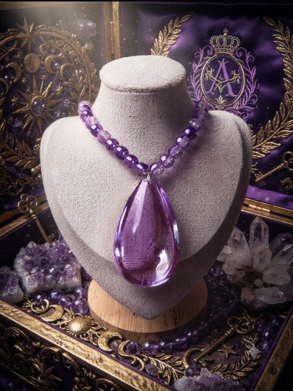 One of a kind Lavish Purple Teardrop luxury Crystal Necklace/ Magnetic Vintage